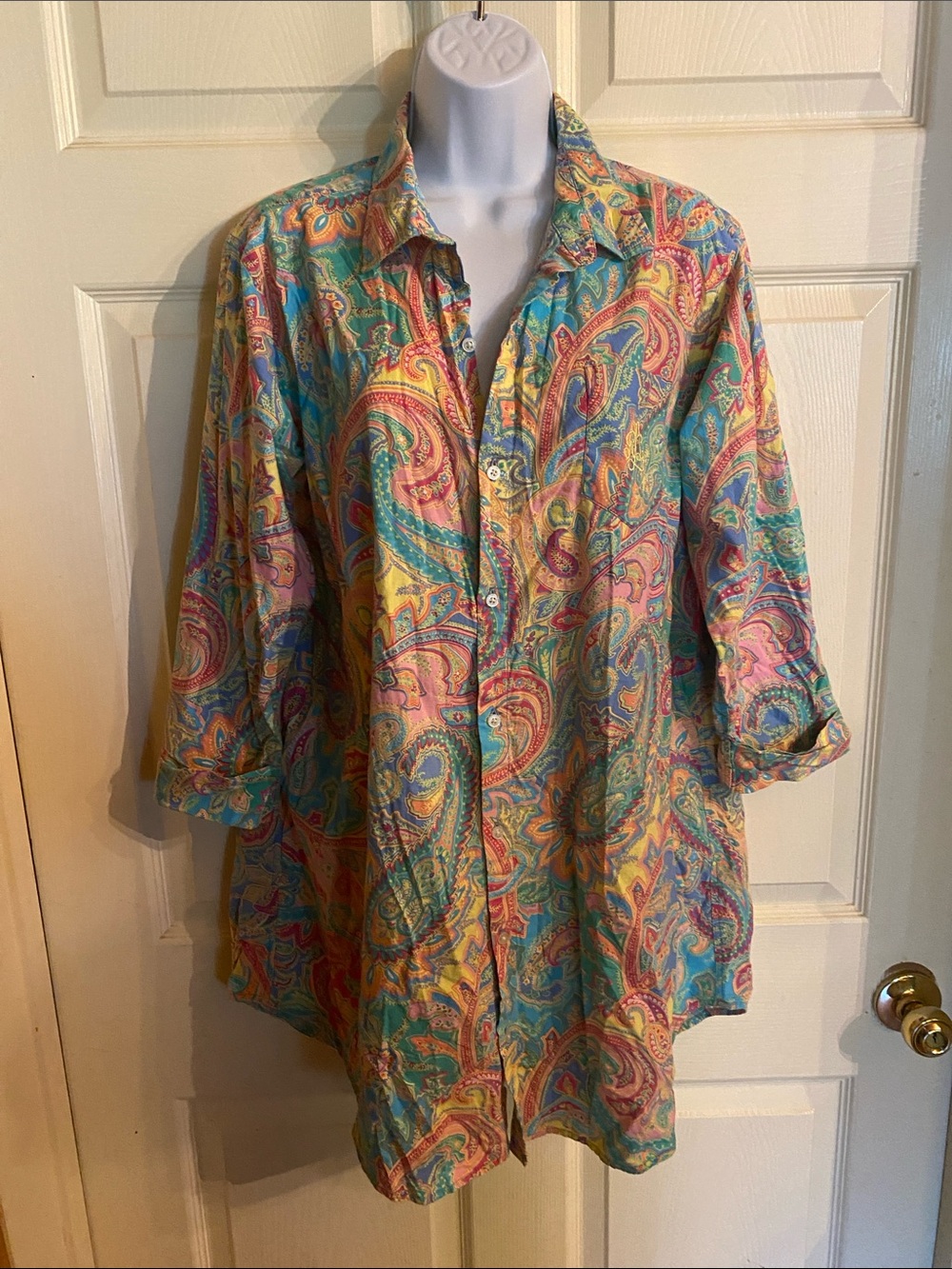 Ralph Lauren Women's Paisley Button-Down Shirt in Teal, Yellow & Pink